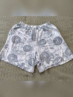 White Geometric Lounge Shorts with Nautical Sun Compass Print